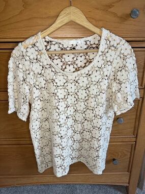 Ivory Floral Crochet Lace Womens Top Size Medium Cottagecore Granola Prairie